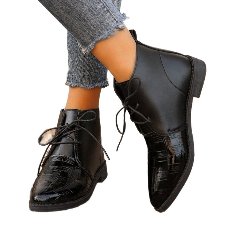 Retro Pointed Ankle Boots Flat Low Heel