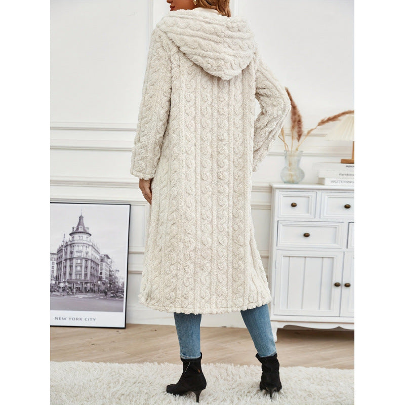 Women's Long Solid Color Long Sleeve Hooded Wool Coat