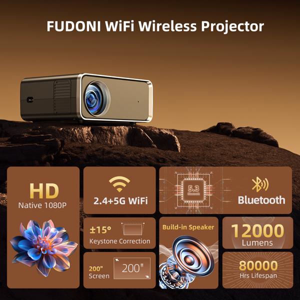 Upgraded 5G Portable Projector With WiFi & Bluetooth