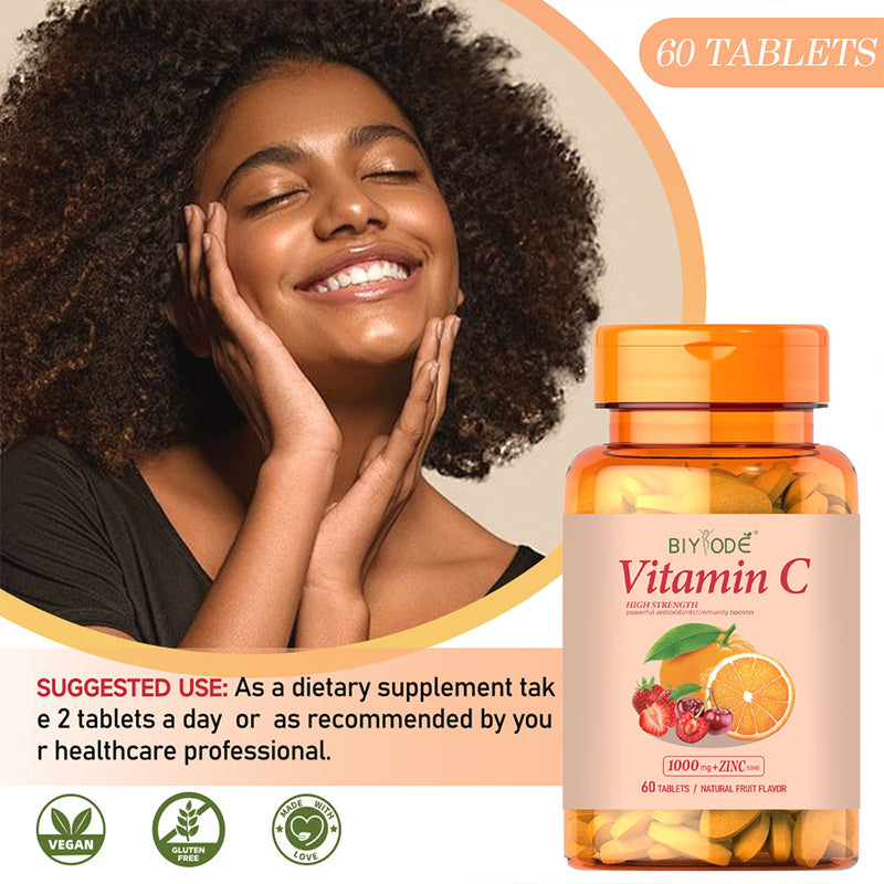 Wholesale Supplement Biyode Vitamin C Tablets Natural Fruit Flavor Vegan Private Label