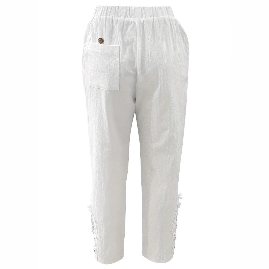 Women's Lace Stitching Drawstring Straight Casual Pants