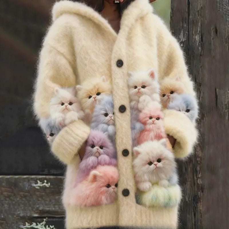 Cat Pattern 3D Printed Casual Hooded Cape Jacket