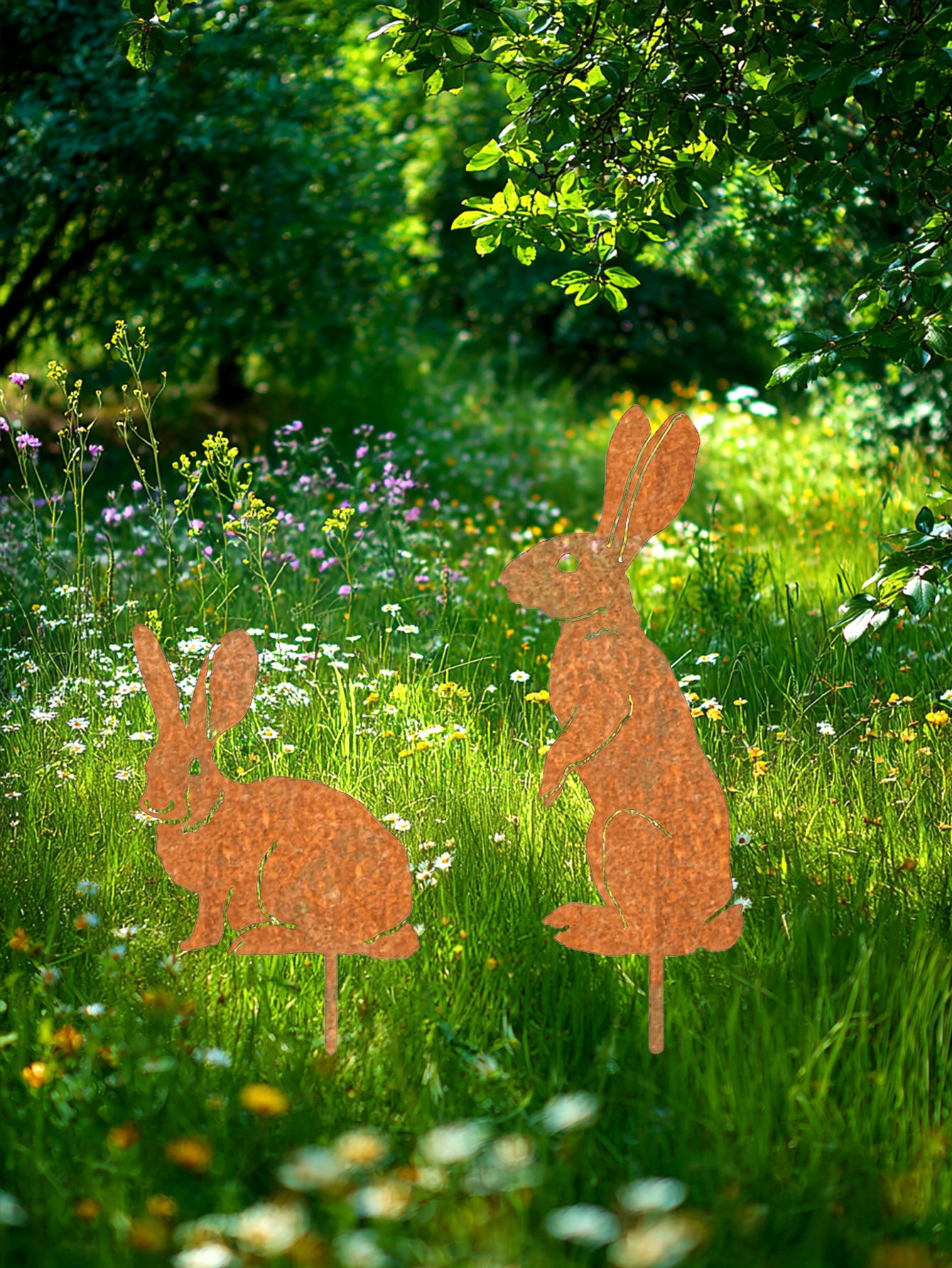 Metal Bunny Yard Stake-Easter Country Garden Decor For Lawn, Patio, Flower Bed