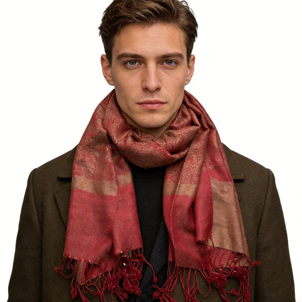 Red Luxurious Jacquard Weave Heavyweight Red Jacquard Scarf