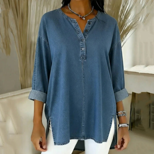 Women's Denim Irregular Long Sleeved Shirt