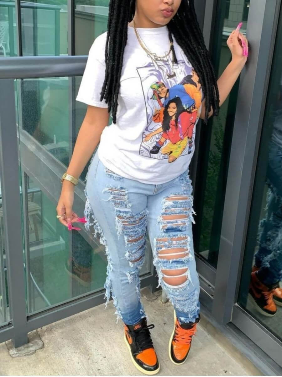 Women's Fashion Trend Ripped Stretch Jeans