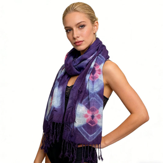 Lilac Purple Floral Tassel Trim Scarf