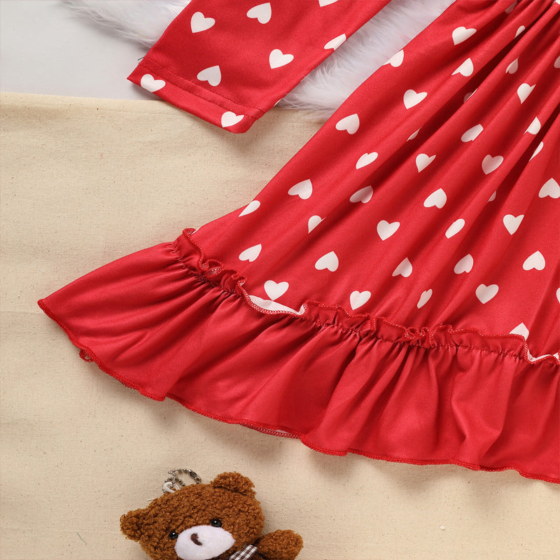 Toddler Girl's Cute 'LOVE' Embroidered Dress/Heart Print