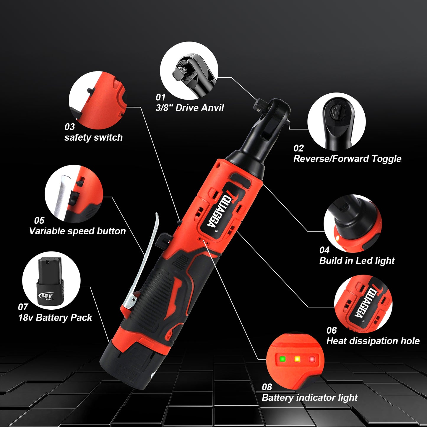 TQUAGGA 18V Cordless Electric Ratchet Wrench Set