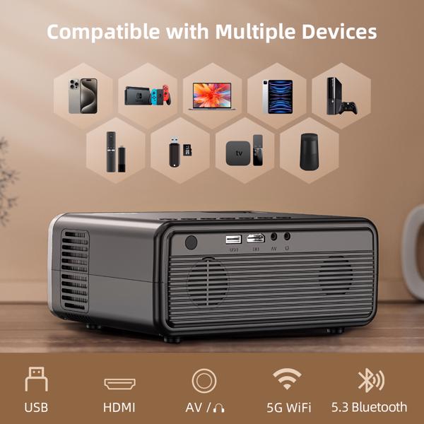 Upgraded 5G Portable Projector With WiFi & Bluetooth