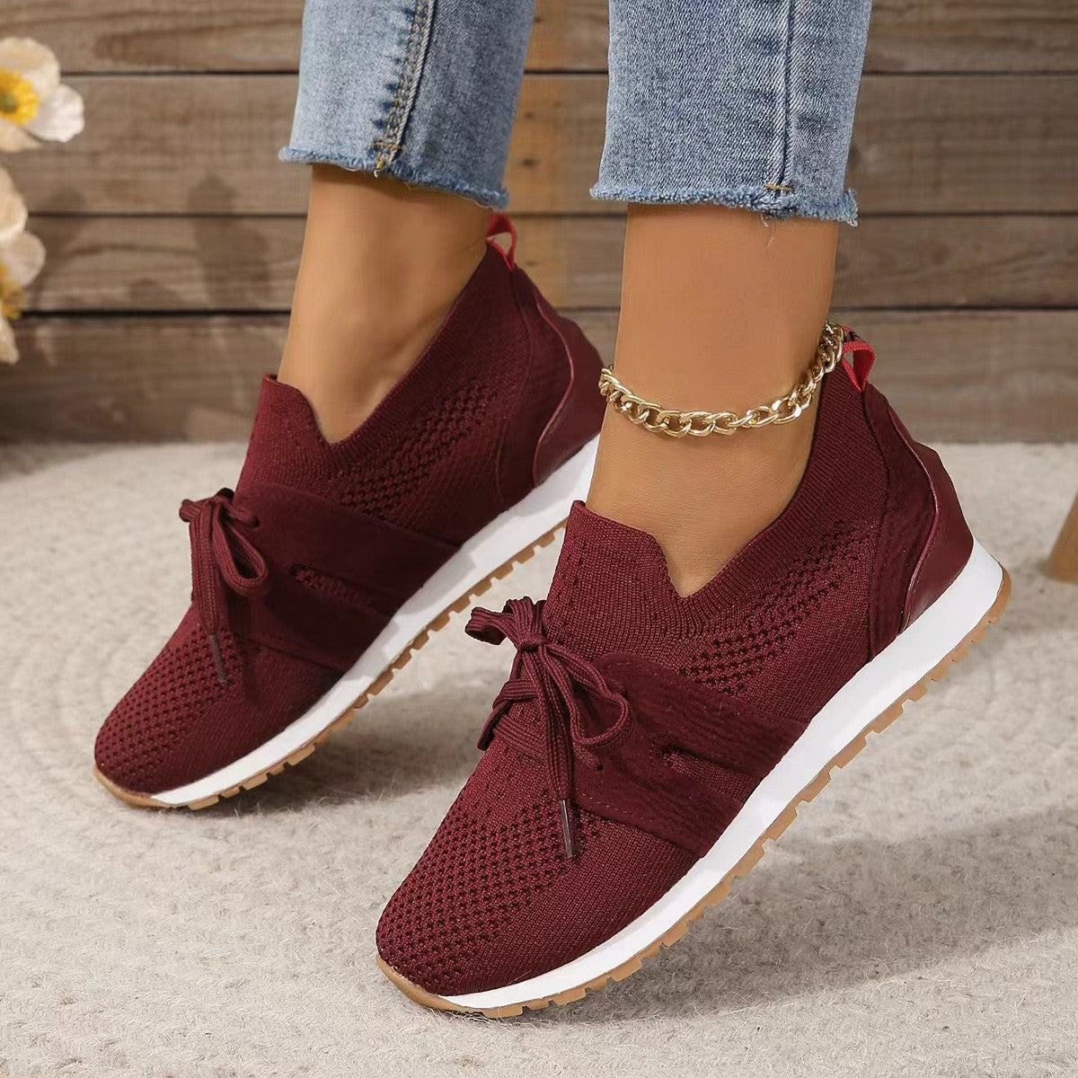 Lace Up Mesh Flats Shoes