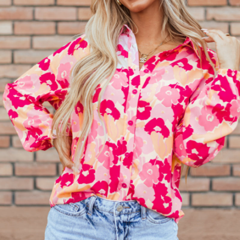 Floral Puff Sleeve Buttoned Shirt