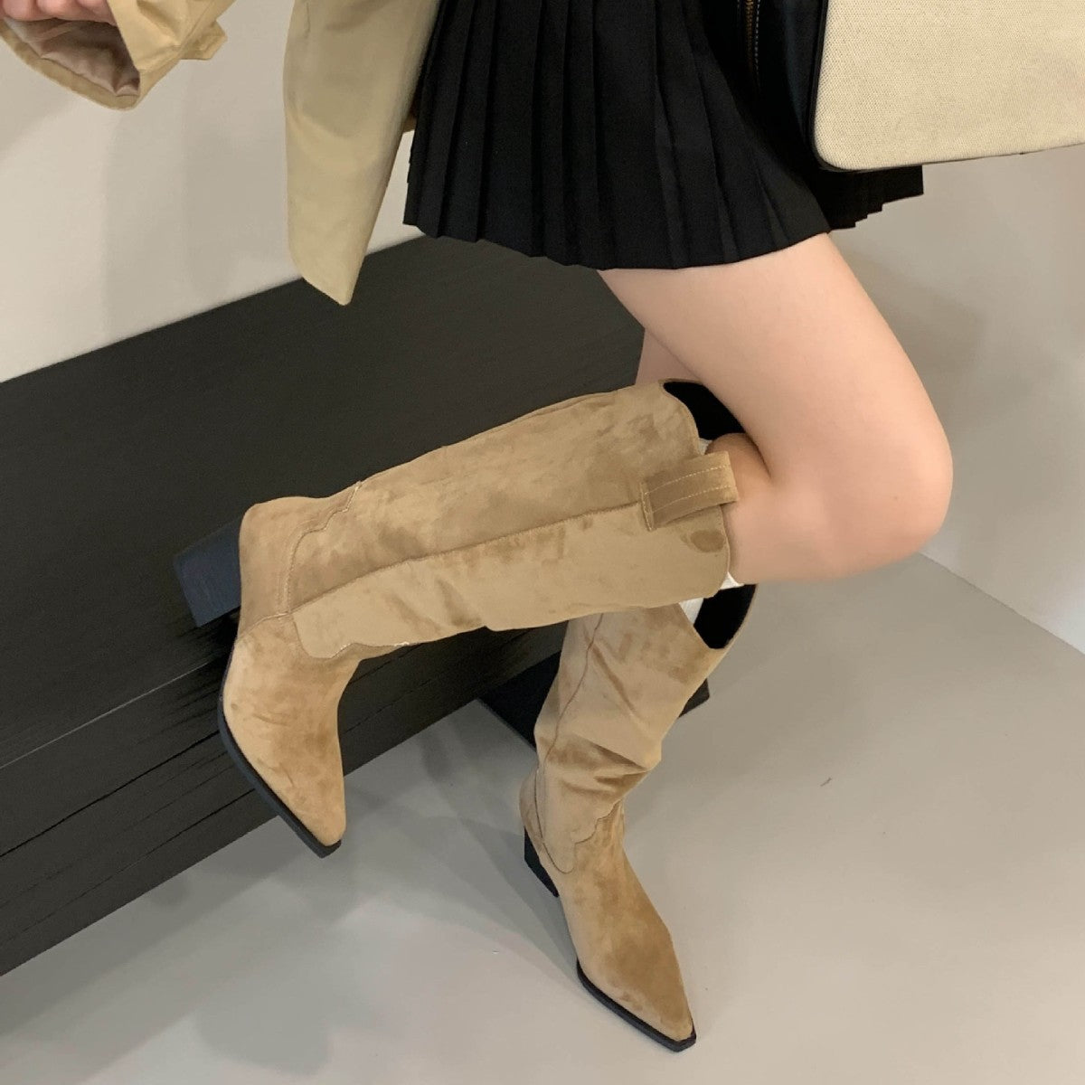 French Style Vintage Coffee Coloured Western Cowboy Boots