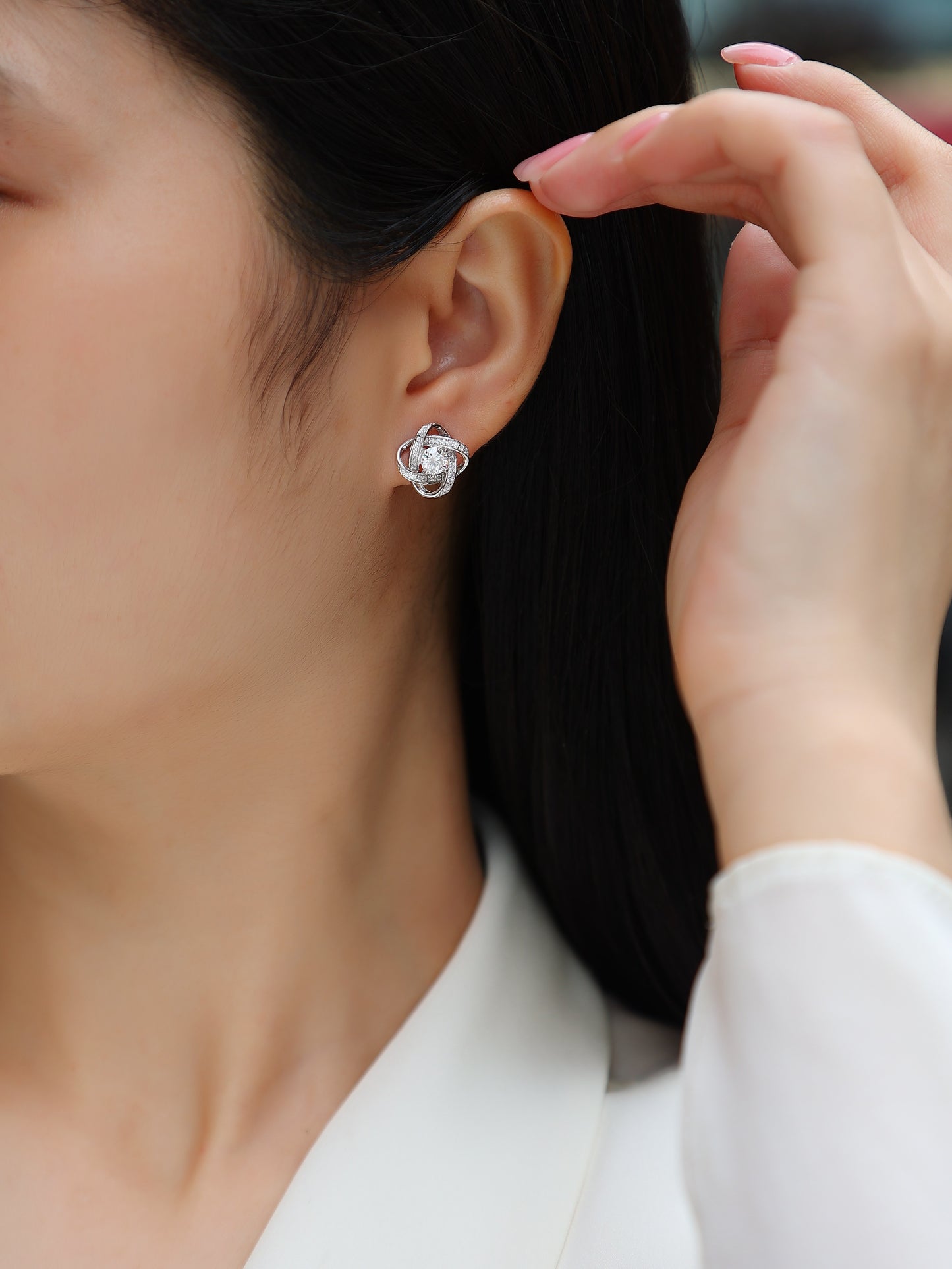 Hope Beam - Diamond Jewelry Piece Set With Half-Carat/Sterling Silver And Platinum-plated Stud Earrings