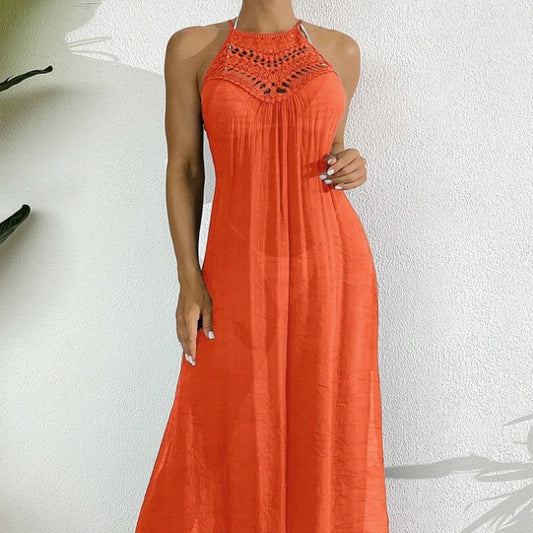 Women's Swim Hollow Out Dress With Halter Neck