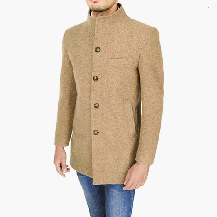 Men's Trench Coat - Standing Collar