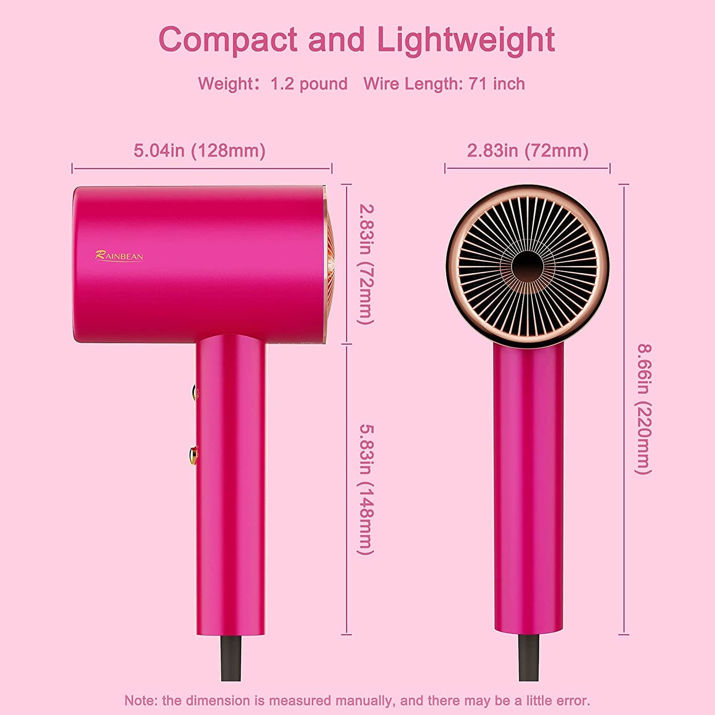 1800W Blow Dryer With Magnetic Nozzle 2 Speed & 3 Heat Settings