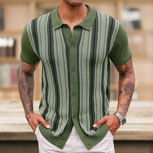 Men's Casual Striped Jacquard Shirt