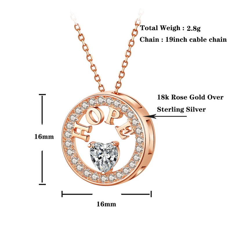 18k Gold Plated 925 Silver 5A Zirconia Diamond Hope Pendant Necklace