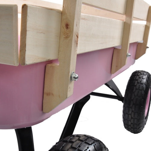 Outdoor Wagon All Terrain Pulling Wood Railing Air Tires Garden Cart