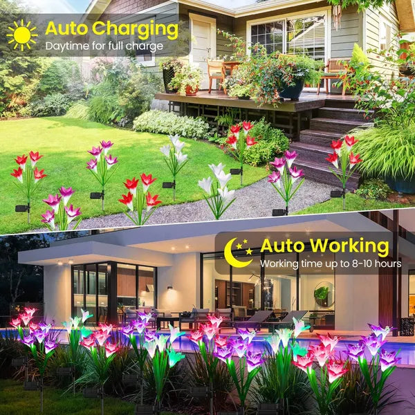 Outdoor Solar Lights, 4 Pack Solar Garden Light With Bigger Lily Flowers