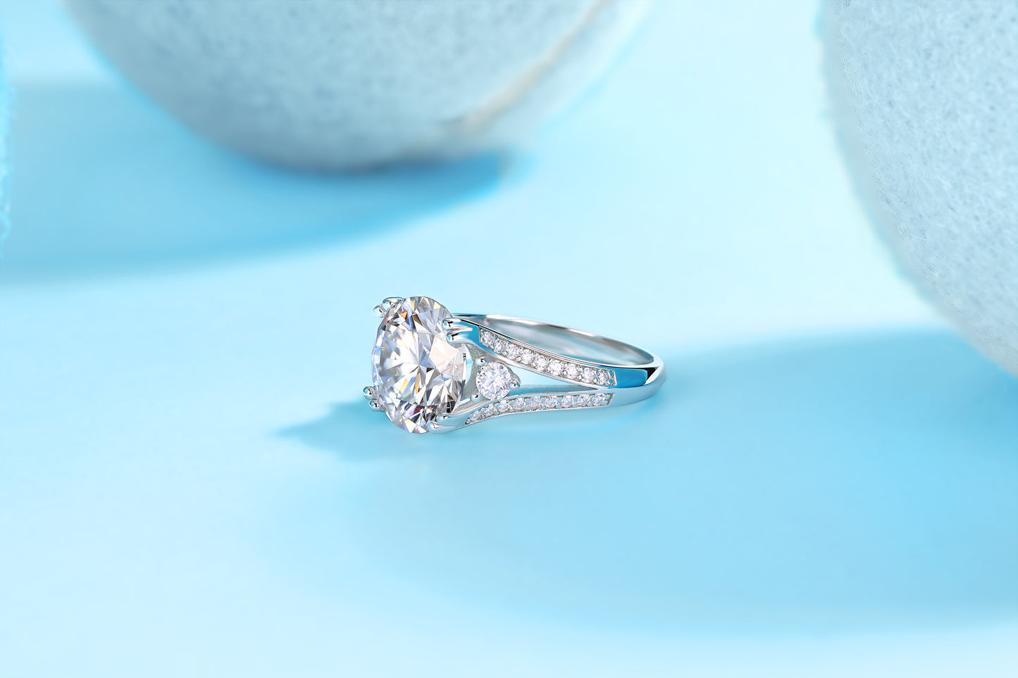 Elegant Radiance - Jewelry Piece Set- 5-carat Moissanite/ Sterling Silver & Platinum-plated Diamond