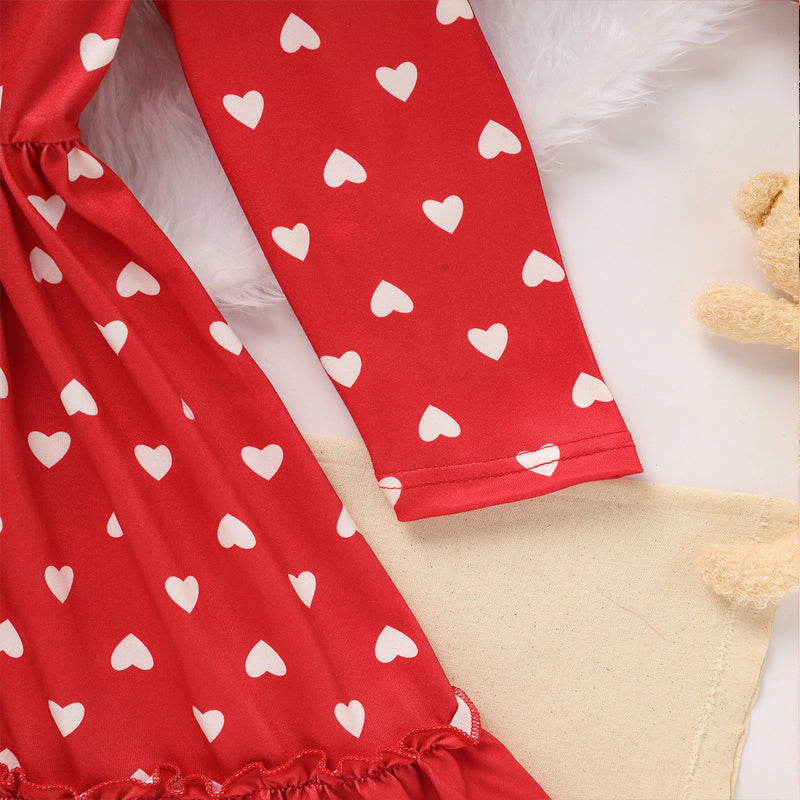 Toddler Girl's Cute 'LOVE' Embroidered Dress/Heart Print