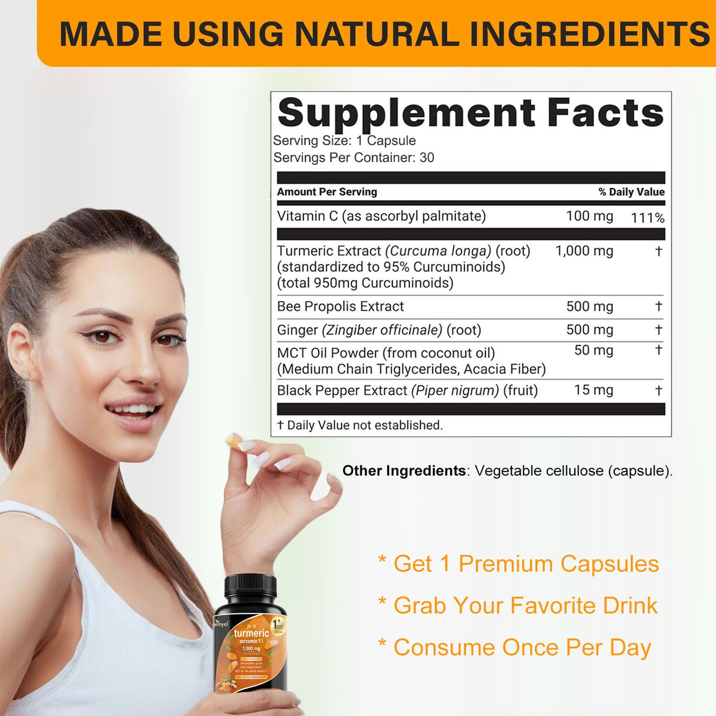 Premium Turmeric Curcumin Supplements 1000mg - Great Absorption Rate - Supports Heart, Brain And Joint Health - 60 Capsules