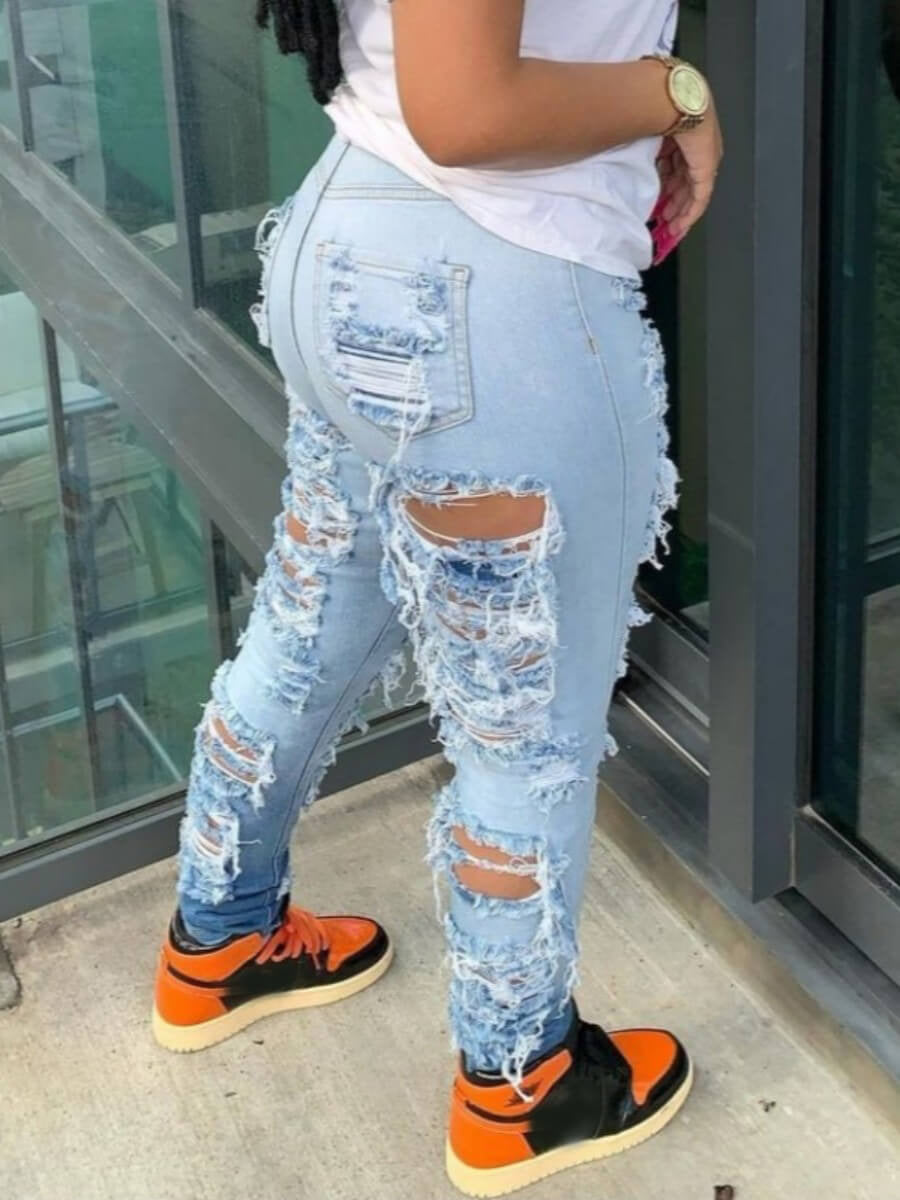 Women's Fashion Trend Ripped Stretch Jeans