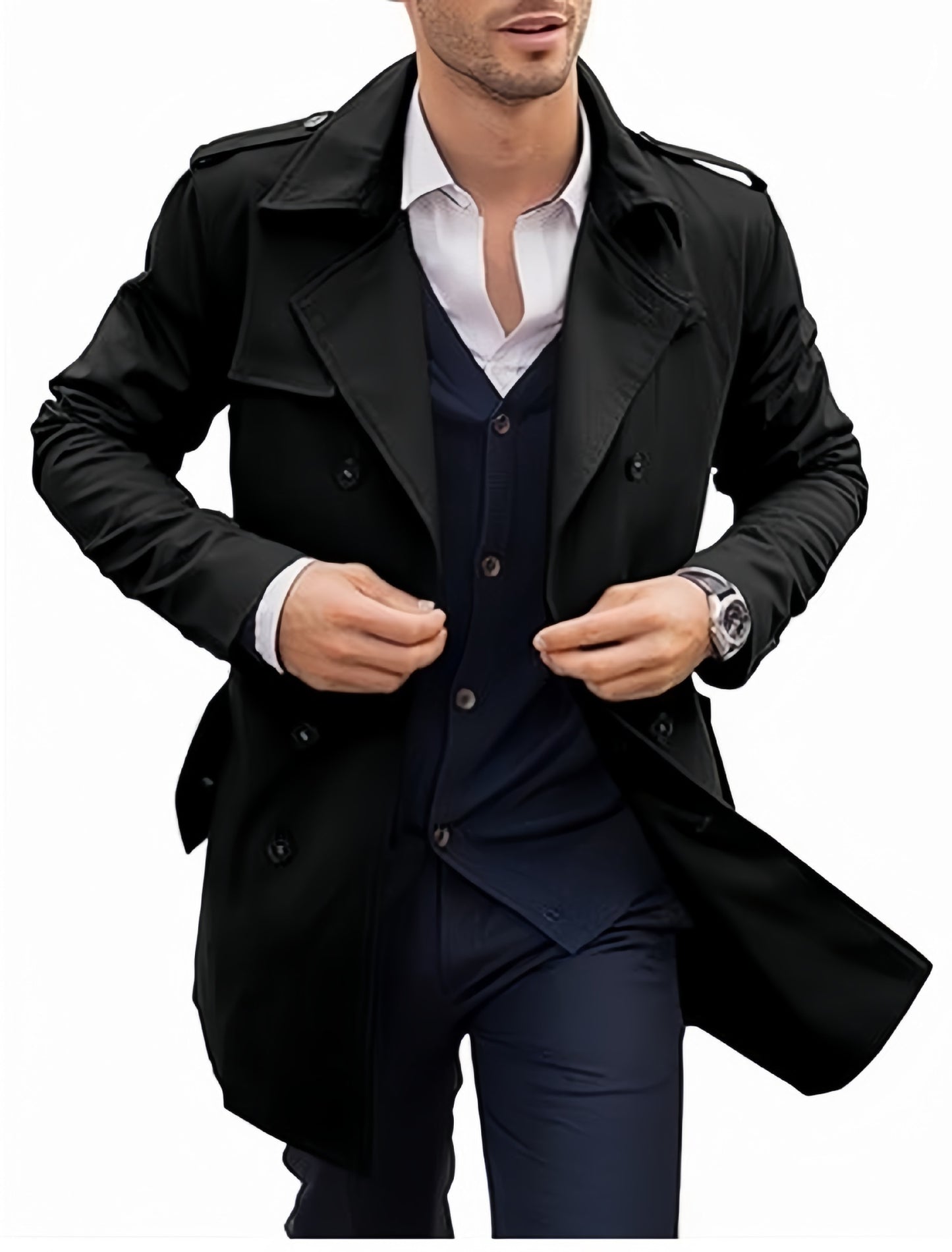 Men's Coat Mid-Length Double Breasted European & American