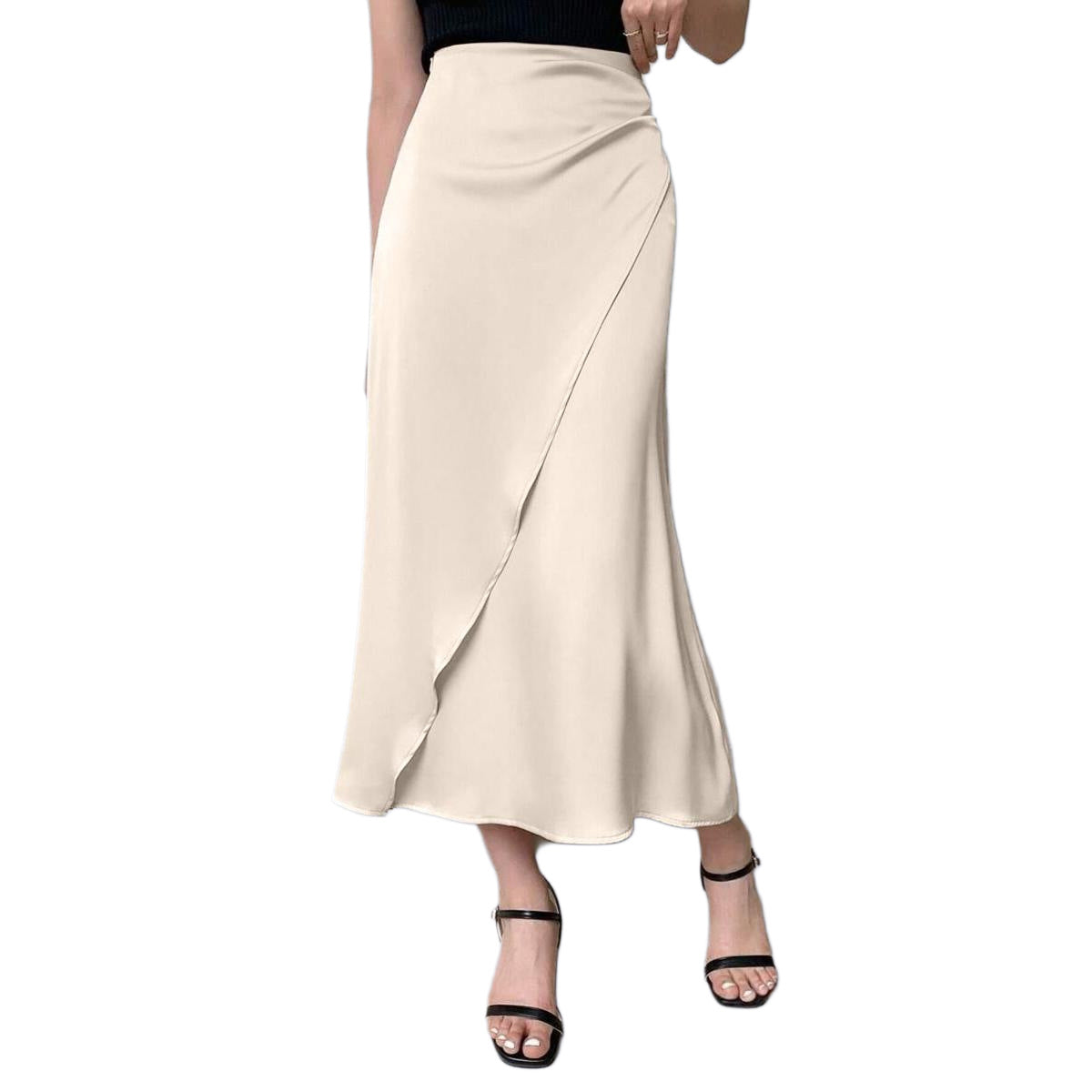 Faux Silk Midi Skirt Satin