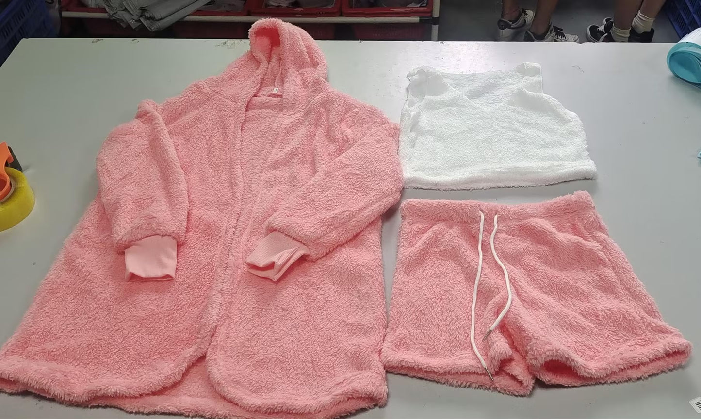 3pcs Womens Clothing Long Sleeve Crop Tank Top/Pajama Set
