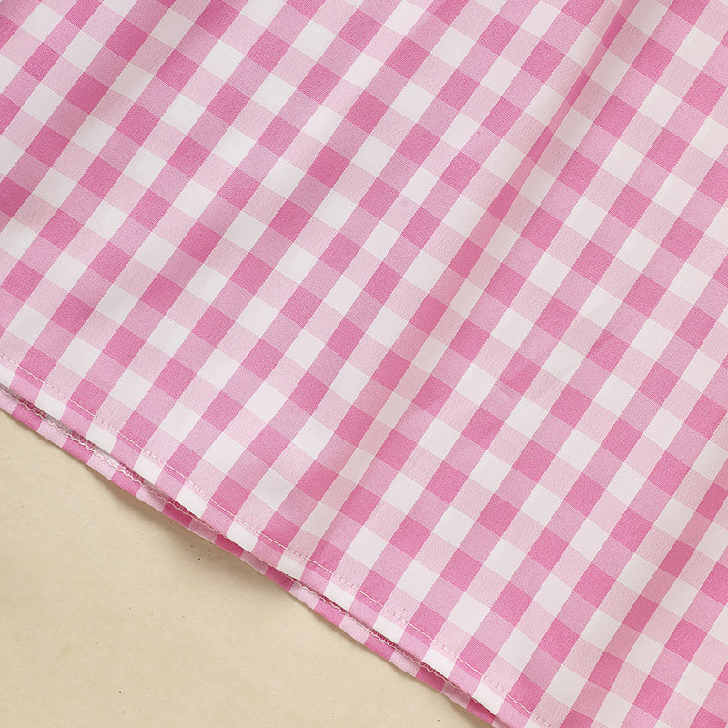 Baby Girls Dress Pink Plaid With Heart Embroidery