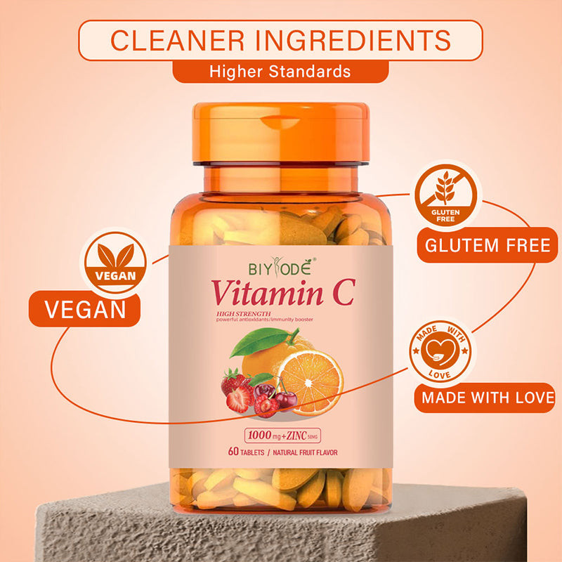 Wholesale Supplement Biyode Vitamin C Tablets Natural Fruit Flavor Vegan Private Label