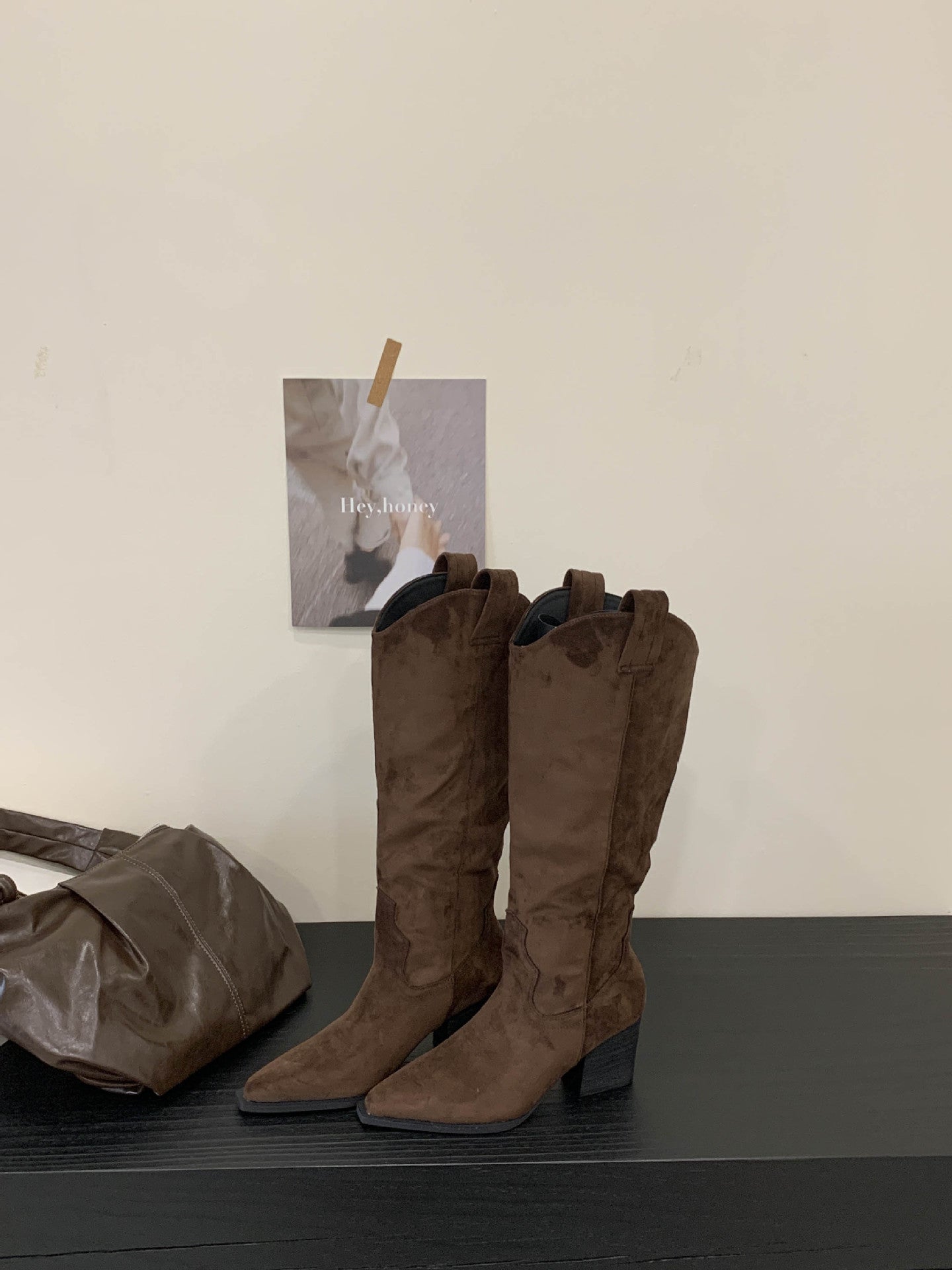 French Style Vintage Coffee Coloured Western Cowboy Boots