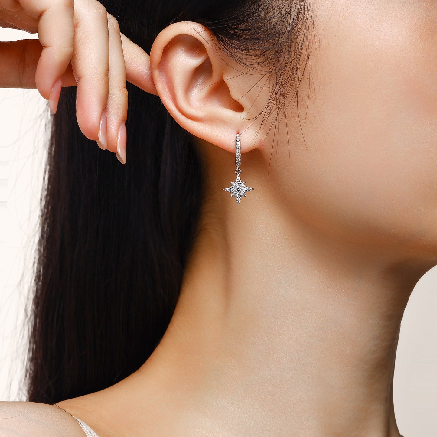 Star & Moon - Earrings & Stud Jewelry Set/Sterling Silver & Platinum-plated Diamonds