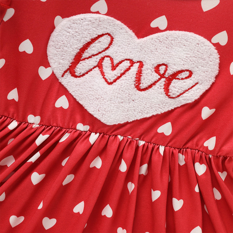 Toddler Girl's Cute 'LOVE' Embroidered Dress/Heart Print
