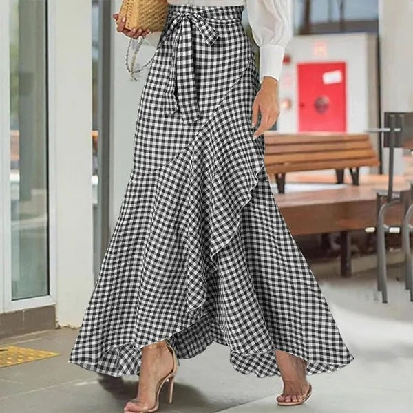 Plaid Ruffle Irregular Skirt