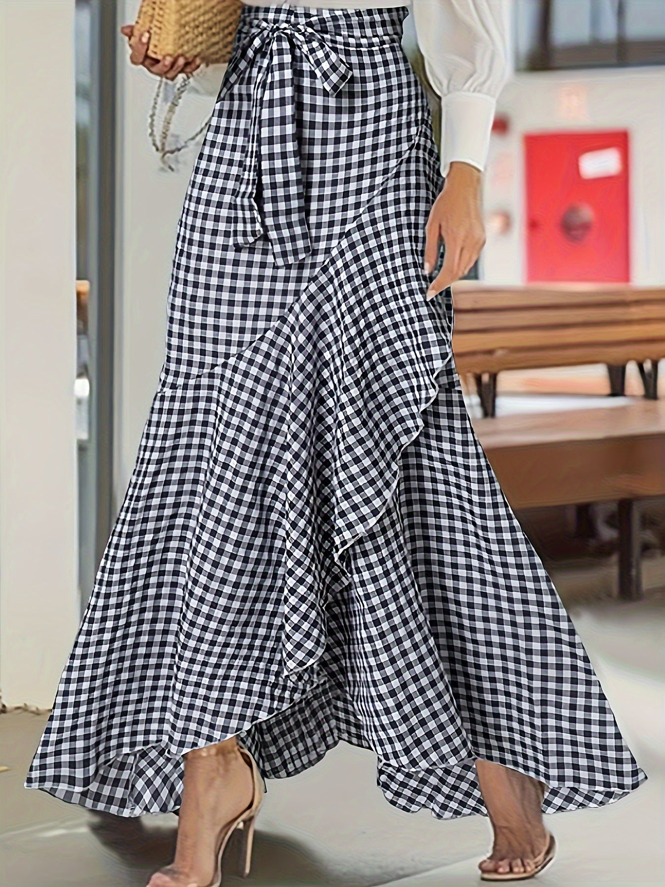 Plaid Ruffle Irregular Skirt