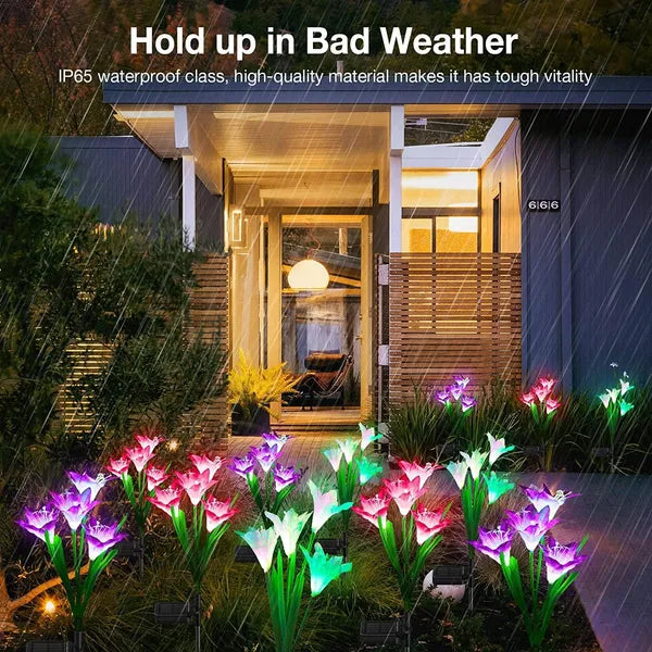 Outdoor Solar Lights, 4 Pack Solar Garden Light With Bigger Lily Flowers