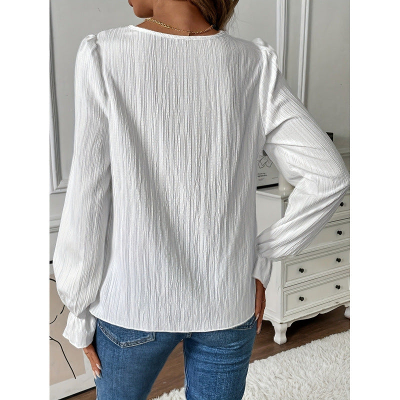 Women's Lace-Collar Long-Sleeve Loose Top
