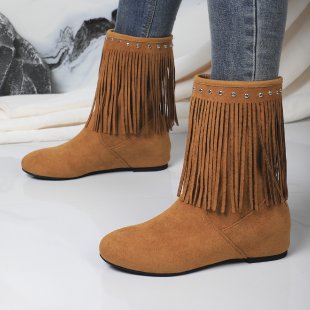 Plus Size Studded Suede Tassel Boots