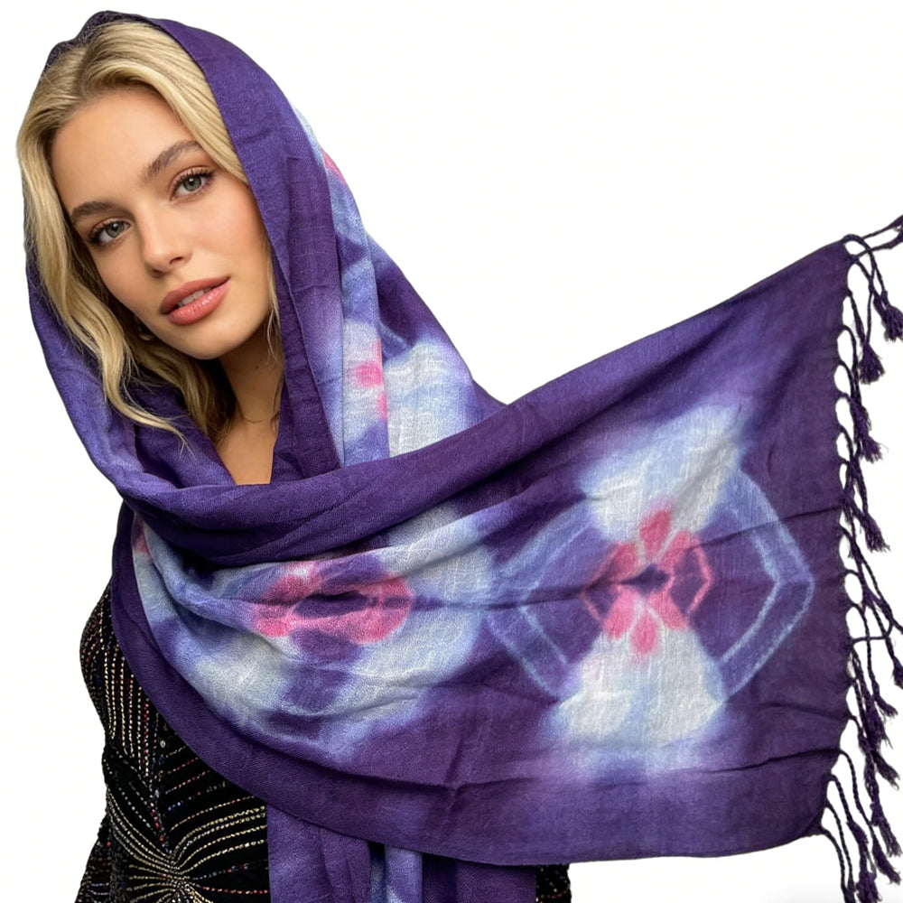Lilac Purple Floral Tassel Trim Scarf