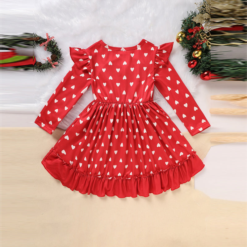 Toddler Girl's Cute 'LOVE' Embroidered Dress/Heart Print