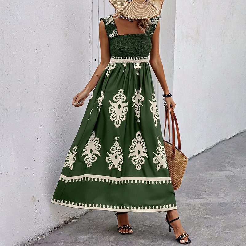 Women's Wide Strap Maxi Dress With Bust Pleats