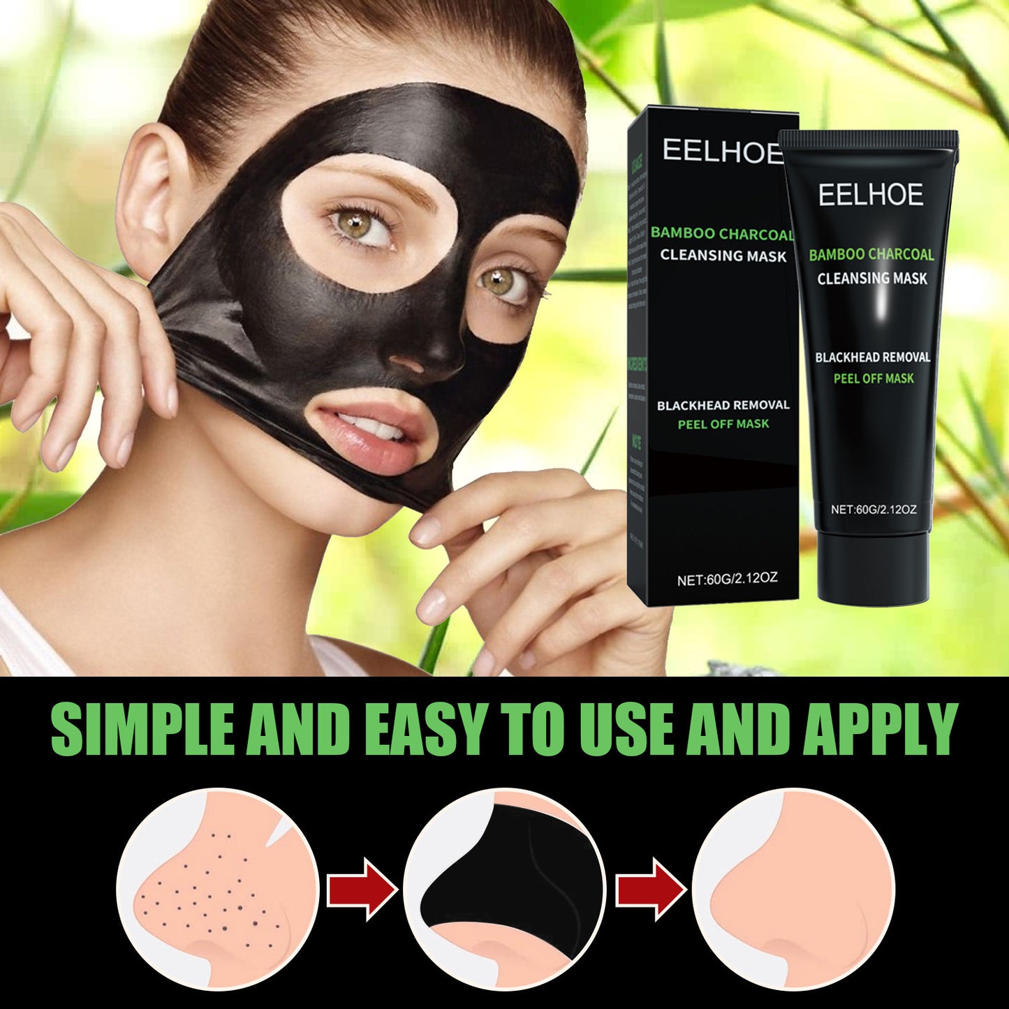 Bamboo Charcoal Blackhead Removal Peel-Off Mask For Deep Pore Cleansing