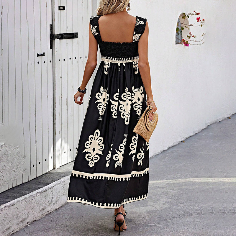Women's Wide Strap Maxi Dress With Bust Pleats