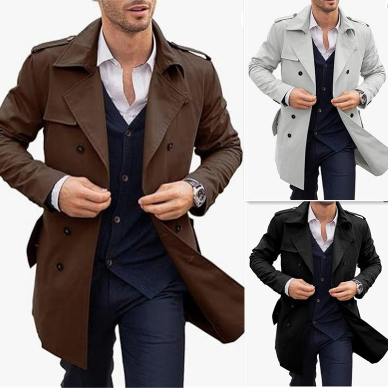 Men's Coat Mid-Length Double Breasted European & American