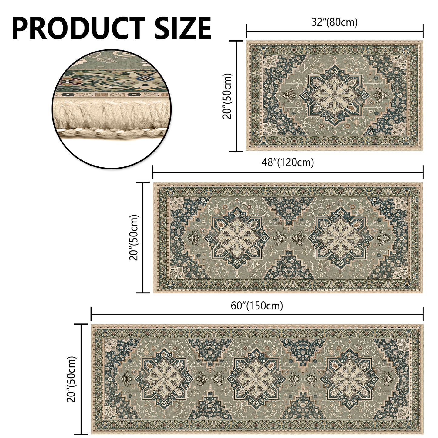 Boho Kitchen Rug Mat Sets - 3 Piece