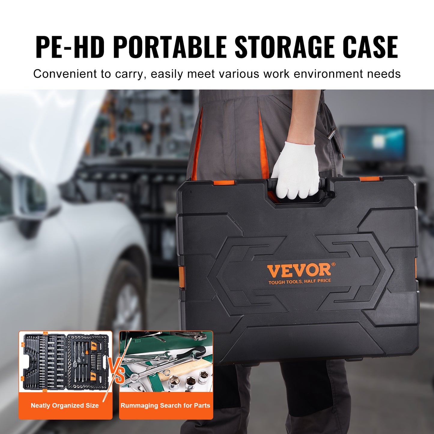 V205pcs Mechanics Tool Set And Socket Set, 1/4" 3/8" 1/2"